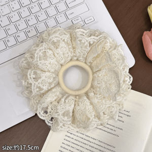 ริบบิ้นยางยืดลายจุดสไตล์เกาหลี ขอบลูกไม้ขนาดใหญ่ ริบบิ้นหางม้าสำหรับผู้หญิง ริบบิ้นยางยืดหางม้าแบบใหม่ปี 2025 ที่ประดับผม