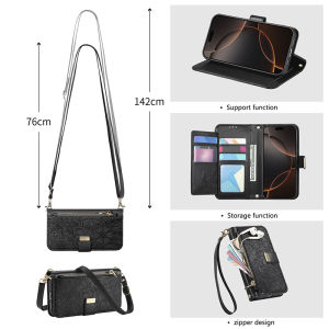 Cute Girls Crossbody Leather Case For iPhone 17 Pro Max Air 16 15 14 Plus 13 12 ID Credit Card Wallet Flip Case With Wrist Strap