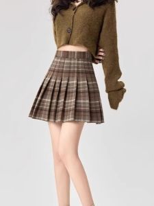 Large Size Autumn New Style British Plaid A-Line Mini Skirt Womens Anti-Aging Woolen Gored Skirt Retro Style Commute