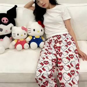 Miniso | Hello Kitty Quần Ngủ Nữ Màu Trắng Đan Dây Co Giãn Dài Đến Mắt Cá Chân Polyester Xuân Hè Lễ Hội Quà Tặng Đảng Trang Phục