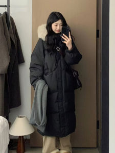 Winter Thickened Long down Cotton Jacket Womens Korean Style Coat Large Fur Collar Commute Style Loose Fit Zipper Pocket
