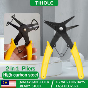 TIHOLE 2-in-1 Pro Circlip Plie High-Carbon Steel Snap Ring Tool 10-40mm Internal External Dual-Use with Spring Assist Rubber-Grip Mechanic Pliers for AC Pulley Repair