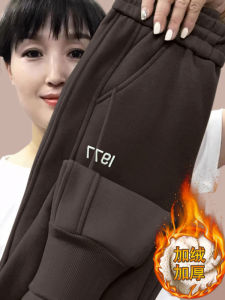 Autumn Winter Thickened Fleece Sports Pants Loose Fit Harlan Style Trousers Korean Commute Style Pocket Detail Elastic Waist
