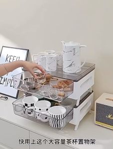 3 Layers Water Cup Rack Desk Storage Organizer Rack Desktop Drawer Organizer Storage Rack Tea Coffee Cabinet Rack Desktop Plastic Multi-layer Transparent Cup Storage Rack Tea Room Dust-proof Cup Tea Bag Coffee Storage Box