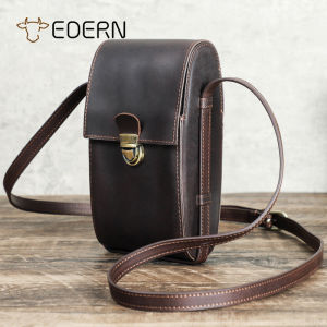 EDERN Retro Túi đeo chéo nữ Da ngựa điên Túi đeo vai mini Túi đeo chéo nhỏ bằng da bò thời trang giản dị Túi đựng điện thoại chống trộm