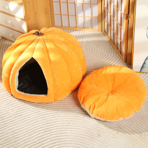 3D Pumpkin Pet House Semi-enclosed Removable Bottom Non-slip Soft PP Cotton Warm Cat Villa Autumn And Winter Small Dog Kennel