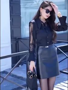 New Black Slim Fit Lace Insert POLO Neck Shirt