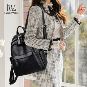 LouisWill Women’s Backpack Shoulders Bag Fashion Backpack Waterproof PU Large Capacity Backpack Casual Zipper Packs Multiple Pockets For Girls Teens Women’ Fashion