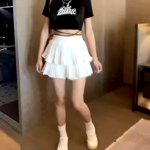 Korean Pleated Skirt Women High Waist Puffy A Line Mini Skirt