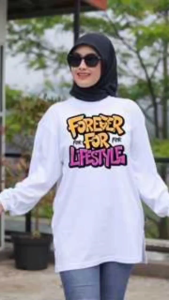 Forever T-Shirt Oversize Lengan Kerut  Terbaru Kaos Jumbo Katun Lengan Panjang