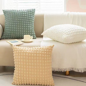 Cream Style Throw Pillow Case Seersucker Cushion Cover Elastic Puff Plaid Pillow Cover Soft Square Pillowcase 45x45CM