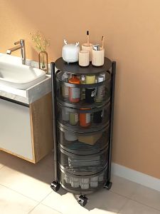 ชั้นวางของในครัว ชั้นวางของ ชั้นวางของทรงกลมมีล้อเคลื่อนย้ายได้ หมุนได้ 360 องศา ทนทาน กันสนิม ประกอบง่าย ทำความสะอาดง่าย ชั้นวางของในครัว อุปกรณ์เสริม แบบพกพา