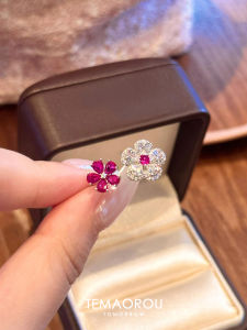 New Double Head Flower Pink Diamond Flash Open Ring Non-Fading Full Diamond Ring Luxury Sensation Womens Index Finger Ring