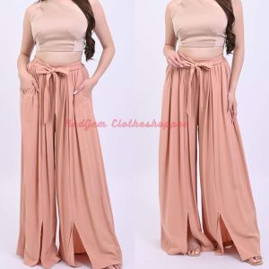 RGCL Slit Wideleg Pants in Soft Linen Fabric Free size best fit from Small to Medium Body Frame