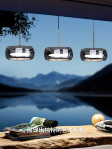 Italian Modern LED Pendant Light 3 Heads Smoked Glass Chandelier for Dining Room Adjustable Height Dimmable Ceiling Lamp