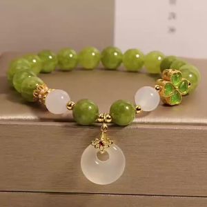 Ran Stone Green Tourmaline Bracelet Exquisite Clover Chalcedony Safety Decoration Bracelet