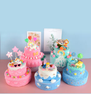 Hàng sẵn Đồ chơi làm bánh kem 2 tầng từ đất sét - đất nặn tự khô. DIY trang trí bánh kem. Đồ chơi làm bánh sinh nhật