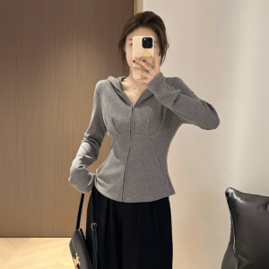 Áo Len Dệt Kim Màu Đen Dài Tay Thời Trang Thu Đông Cho Nữ Cỡ Lớn Có Mũ Trùm Đầu Áo Khoác Cardigan Dáng Ôm Chất Liệu Khác