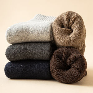 Winter Extra Thick Wool Socks Mens Plush Thickened Warm and Loop Socks Solid Color Extra Thick Wool Socks