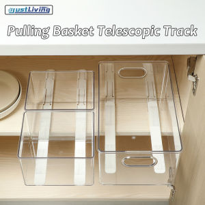 JustLiving ถังขยะใสพร้อมรางเลื่อนแบบดึงออกได้ราวลิ้นชัก DIY อุปกรณ์เสริมราวลิ้นชักตู้เย็นถังขยะสำหรับจัดเก็บการจัดห้องครัวและตู้กับข้าว/ตู้เก็บของ
