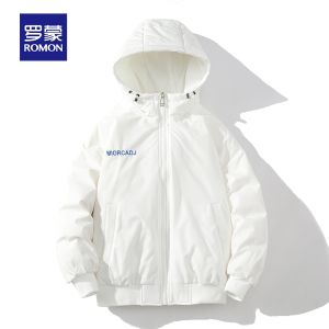 ROMON | Lormen Mens Down Jacket Hooded Printed Lightweight Winter Fashion City Youth Outerwear Warmth Polyester Fiber 85% Down
