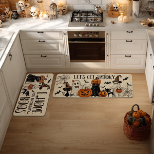 VIKAMA Halloween Skeleton Pumpkin Runner Mat Non Slip Anti Fatigue Rug for Kitchen Bedroom Entrance Halloween Holiday Home Decor