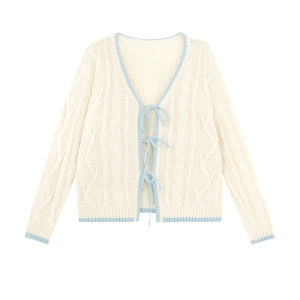 NIHAOKANONG | Áo Cardigan Knit Dệt Xỏ và Màu Khối Thời Trang
