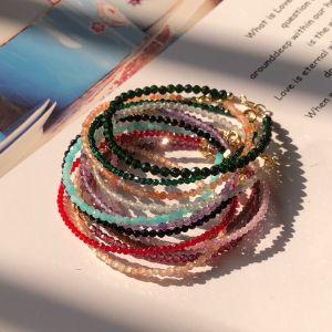 ธรรมชาติ Ultra-Fine สีแดงสีเขียวสีดําเคล็ดลับสร้อยข้อมือคริสตัลนําเข้า 14 K Gold สีฟ้าหินทรายสีเขียวแฟชั่นเครื่องประดับอุปกรณ์เสริม