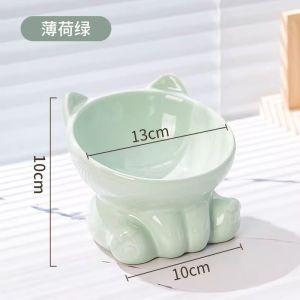 Cat Food Basin Black Ceramic Cat Bowl Oblique High Foot Cute Protection Cervical Spine Dog Bowl Drinking Water Cat Basin Anti-Black Chin