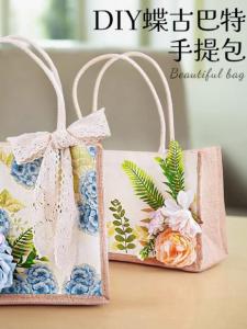 Handmade DIY Butterfly Cuban Canvas Bag Eternal Flower Handbag Material Kit for Team Building Parent-Child Activities