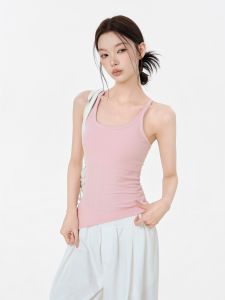 iiiamx | Áo Camisole Đệm Màu Hồng Dây Quàng Sau