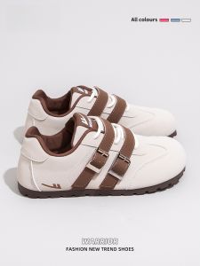 Warrior | รองเท้าผ้าใบหนังขาวพื้นหนาสไตล์เรโทรที่ระบายอากาสได้ดี