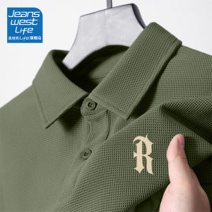 Zhenvis Life Shirt Mens Short-Sleeved Polo Shirt Summer Waffle Lead T-Shirt Boys Ice Silk Breathable Tops M