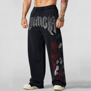 JIANSHENSHIJIAJIANSHEN | Collaboration Loose Cotton Mens Pants with Spartan Hero Print