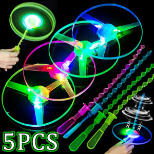 LED Luminous Bamboo Dragonfly Flying Saucers with Light Outdoor Night Shooting Helicopters Flying Toys Kids Birthday Party Props