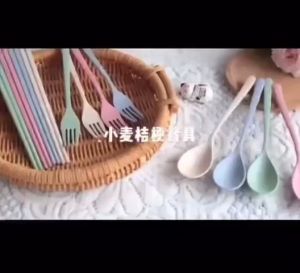 Sendok Set Garpu Sumpit Sendok Set Bahan Jerami Sendok Set 3 in 1 Perlengkapan Makan Traveling Size Murah Import BPA Free