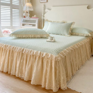 NONGNONGAI | Machine Washable Skirt Bedding Set Ice Silk Mattress Cover