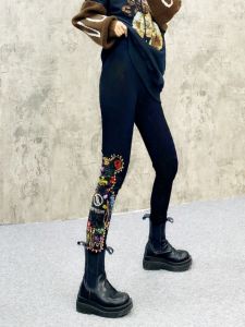 Trendy High-Waist Colorful Diamond Womens Leggings Elastic Slim Fit Pants Fashionable Bear Pattern Suitable for All Seasons