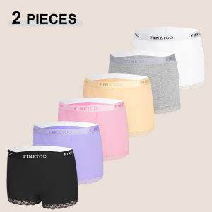 FINETOO 2Pcs/Set Womens Seamless Cotton Lace Boxer Shorts Solid Color Letter Comfortable Sport Panties Soft Breathable Boyshort