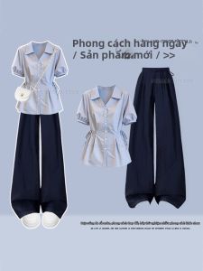 NUMEN BUTTON | Plus Size Youthful Waist-Shaping Outfit Shirt and Loose Slimming Pants Set
