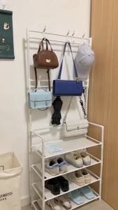 AONEZ Rak Gantungan Baju Stand Hanger Rak Sepatu Penyimpanan Jaket Topi Rak Jemuran Baju Stand Hanger 2-Layer Hitam Rak Sepatu Dengan Adjustable Shelves Furnitur Penyimpanan Serbaguna - Lazada