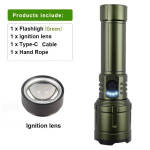 Flashlight Lighter & Power Bank ComboRechargeableZoomable Super Bright Beam5 Modes Flashlight for Outdoor Camping Emergency