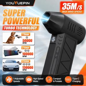 130000RPM Portable Turbo Blower - 35M/S Strong Wind Cordless Rechargeable Handheld PC/Car/Pet Air Duster Multi-Purpose Dust Cleaner w/ Type-C Fast Charging