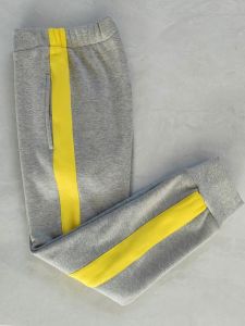 School Uniform Sports Pants for Girls Light Grey And Yellow Patchwork Wide Bar Cuffed Breathable Casual Sports Pants for All Seasons