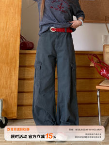 American Retro Workwear Jeans Womens Summer Straight Leg Slimming Casual Versatile Washed Pants High Waist Straight Leg