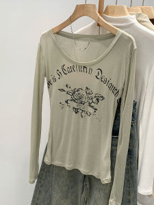 Áo Thun Dài Tay in Họa Tiết Thiết Kế Độc Đáo Thời Trang Nữ Dáng Ôm Vừa Vặn Chất Liệu Cotton Mùa Hè Cổ Tròn Tay Dài Thường