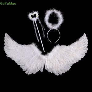 Kid Angel Wings Feather Set Fairy Stage Party Clothes Fancy White Costume Cosplay Birthday Prop Halloween Christmas Accessories