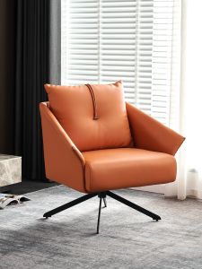 Genuine Leather Rotating Sofa Chair Modern Minimalist Living Room Casual Chair Iron Alloy Frame High Elastic Foam Sponge