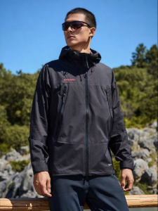 Men Outdoor Hardshell Jacket with Embroidered Red Label