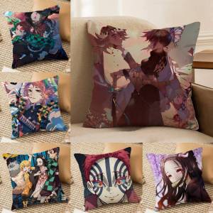 Bandai | Demon Slayer Thunder Breathing Art Anime Plush Pillow Cover Soft Short Plush Cushion Cover For Sofa Bedroom Home Decor Gift